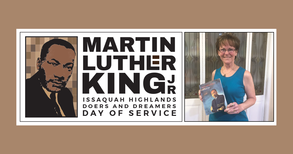 Kathy Lambert with her book on Rev. Dr. Martin Luther King Jr.